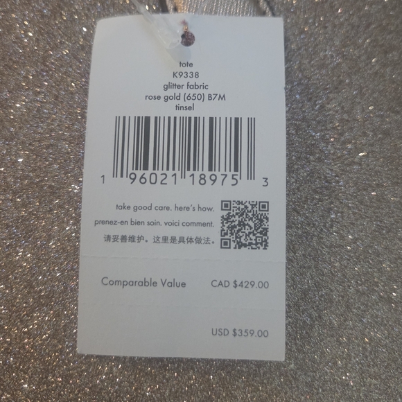 NWT Kate Spade Glitter Tinsel Tote – Rose Gold - Picture 5 of 8